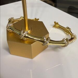 Gold Bamboo Style Bracelet with Rhinestones